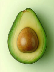 Aufkleber - Fresh avocado half presenting its seed on green background