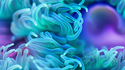 Poster - Glowing cyanobacteria filaments forming intricate patterns in microscopic world