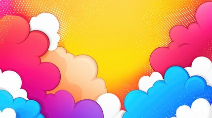 Poster - A vibrant, colorful illustration of stylized clouds against a sunny background, featuring shades of pink, blue, and yellow.