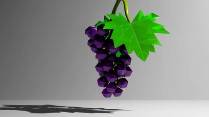 Aufkleber - Geometric low-poly grapes and leaf with shadow on gray background. Modern art concept
