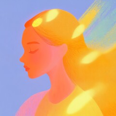 Poster - Vibrant female silhouette bathed in warm colors against a bright abstract backdrop