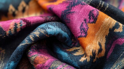Poster - Vibrant Textured Fabric with Colorful Patterns and Intricate Design
