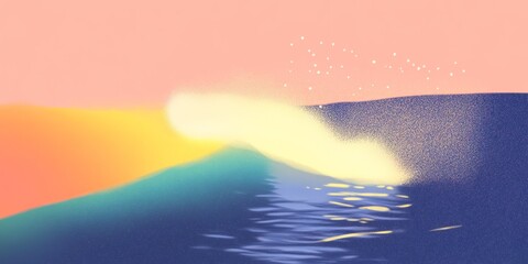 Poster - colorful abstract ocean wave at sunset with soft gradients and shimmering light reflections in a ser