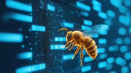 Poster - Futuristic Bee in Digital Environment Representing AI Technology and Innovation in Operating Systems