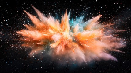 Aufkleber - colorful powder paint holi speed exploding on a black background, creating a vibrant and dynamic abstract splash image