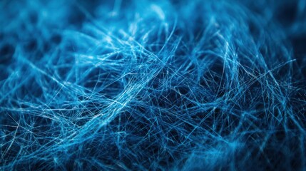 Abstract blue fiber texture close-up.