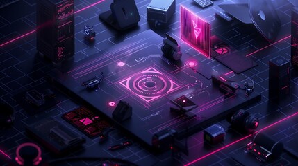 Poster - A futuristic business environment where encrypted data streams flow between interconnected devices, surrounded by holographic security locks and authentication barriers, symbolizing cyber resilience.