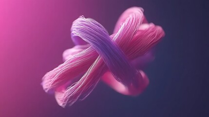 Poster - Abstract Filament Interwoven Form Rendered in Pink and Purple Gradient Hues on Smooth Background