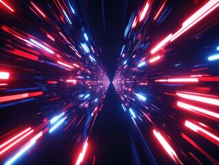 Poster - abstract motion blur of vibrant blue and red light streaks creating a sense of speed and dynamic mov