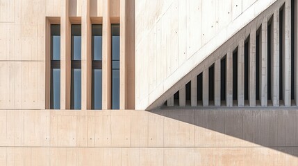 Poster - Concrete building facade, geometric design, sunlight, shadows, architectural detail