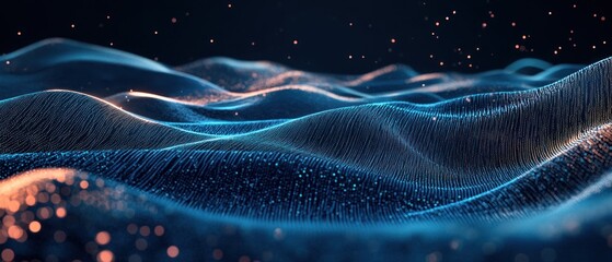 Poster - abstract representation of flowing waves illuminated by soft lights, creating a serene atmosphere wi