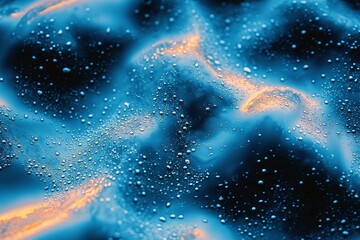Poster - A background with wet drops on a shiny and grainy metal surface