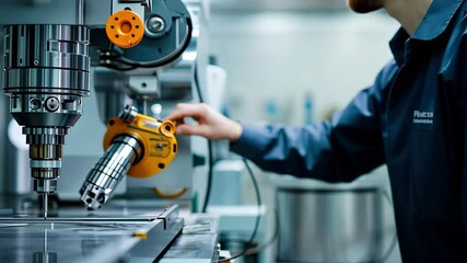 Aufkleber - Young worker using precision machine tools in a modern workshop for metal fabrication and assembly