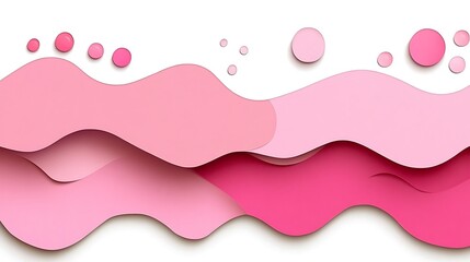 Aufkleber - Abstract Pink Paper Cut Waves Layers with Shadows and Floating Spheres