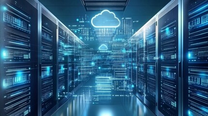 Poster - innovative data management futuristic server room digital infrastructure high-tech environment aeria
