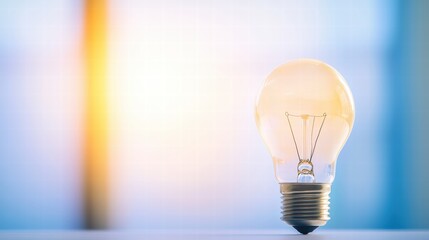 Poster - A single light bulb casting a soft glow on a rustic table surface creating a warm ambiance