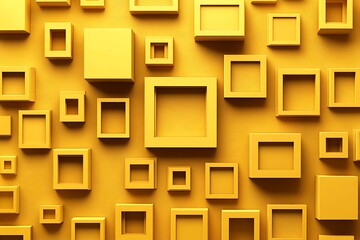 Aufkleber - Geometric Yellow Frame Composition with Depth and Shadow Effects