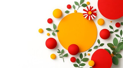 Aufkleber - Playful Composition with Circles, Decorative Flower, and Foliage Accents