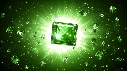 Poster - Radiant Emeralds Gleaming with Intense Light and Energy, Sparkling Precious Stones