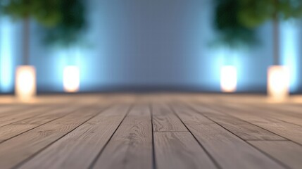 Poster - Wooden table surface with a soft blur effect creating a dreamy and ethereal atmosphere