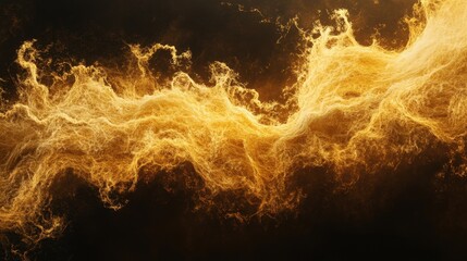 Poster - golden energy flow abstract wave of light on dark background, high-resolution graphic resource.