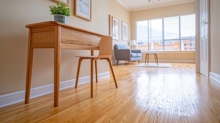 Poster - Rustic wooden table in a bright room creating a warm and welcoming space for gatherings