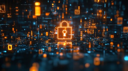 Poster - unlocking innovation glowing digital lock tech network gigapixel copy digital environment futuristic