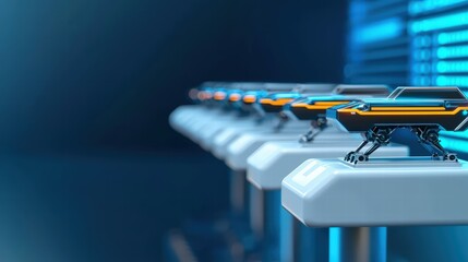 Poster - High-tech row of servers in a data center displaying advanced technology and connectivity