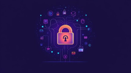 Poster - securing connections a glowing padlock symbol over a network digital landscape gigapixel image