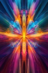 Poster - vibrant fractal burst abstract energy explosion with rainbow colors and geometric radiance.