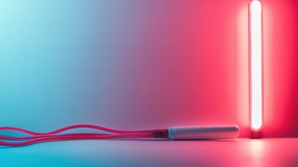 Poster - Soft pink light casting a warm hue against a smooth blue background in an artistic composition