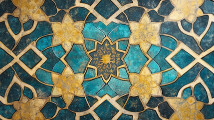 Poster - Creating an intricate islamic tile pattern art studio digital artwork creative space top-down view repeating gigapixel design