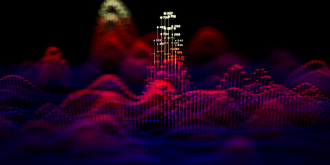 Poster - big data complex wave graph. quantum computing universe. cyber space of ai technology. futuristic gr