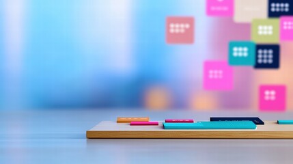 Poster - Colorful background showcasing a wooden pen holder filled with writing instruments and creative inspiration