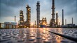 © ole - Industrial Landscape with Rain and Light Reflections on Metal Surface at Dusk