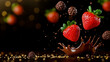© Madrid - A strawberry falling into a splash of chocolate and chocolate chips