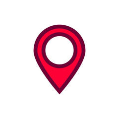 Poster - Icon of a map marker in red and pink with a white circle in the middle, indicating a location symbol.