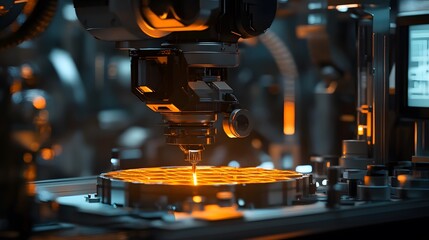 Poster - A high-tech close-up of a precision machine, showcasing intricate processes and glowing components