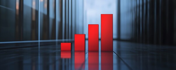 Poster - A modern business graph with red bars representing growth and success in a sleek office environment. Ideal for presentations, reports, and financial analysis.