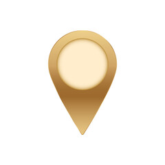 Poster - A bright golden map pin icon with a shiny effect and rounded center for gps and navigation purposes.