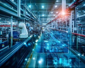 Poster - a modern industrial facility showcasing advanced robotics and automation