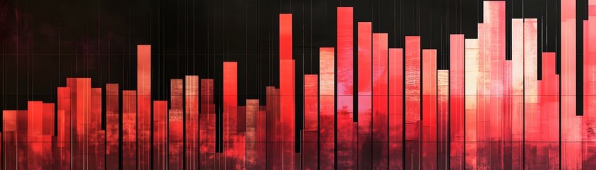 Poster - A vibrant abstract representation of data visualization, showcasing a spectrum of red and black bars that symbolize statistical analysis and modern technology.