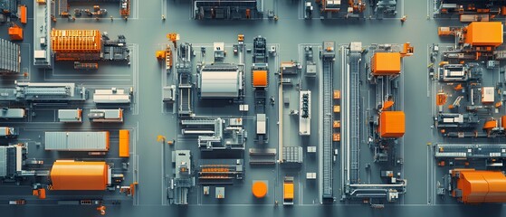 Poster - Aerial view of industrial machinery and components arranged systematically