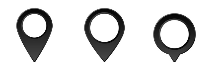 Poster - Three black location pins displayed in various forms to use in map interfaces and design ideas.