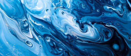 Poster - An abstract image showcasing fluid art with vibrant blue and white swirls