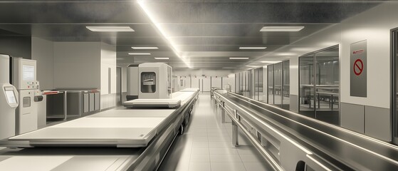 Poster - Modern industrial conveyor belt facility interior.