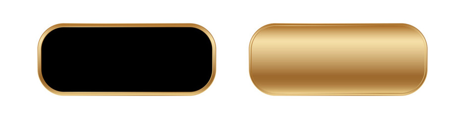 Two gold rectangle buttons with glossy finish and rounded corners appear side by side.