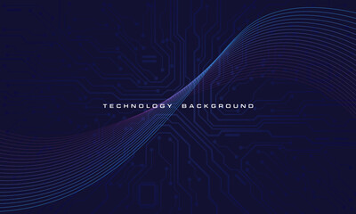 Poster - Abstract blue pink wave on circuit technology futuristic background vector