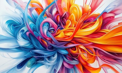 Poster - A dynamic abstract art piece featuring flowing streams of vibrant colors on a white canvas.