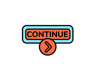Poster - A bright continue button with arrow symbol in simple design for web and app navigation purposes.